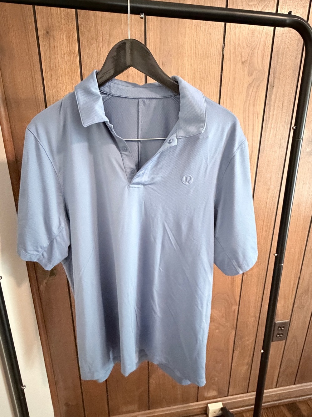 Lululemon Logo Sport Polo Shirt Large Green Snap Front Golf Performance Stretch
